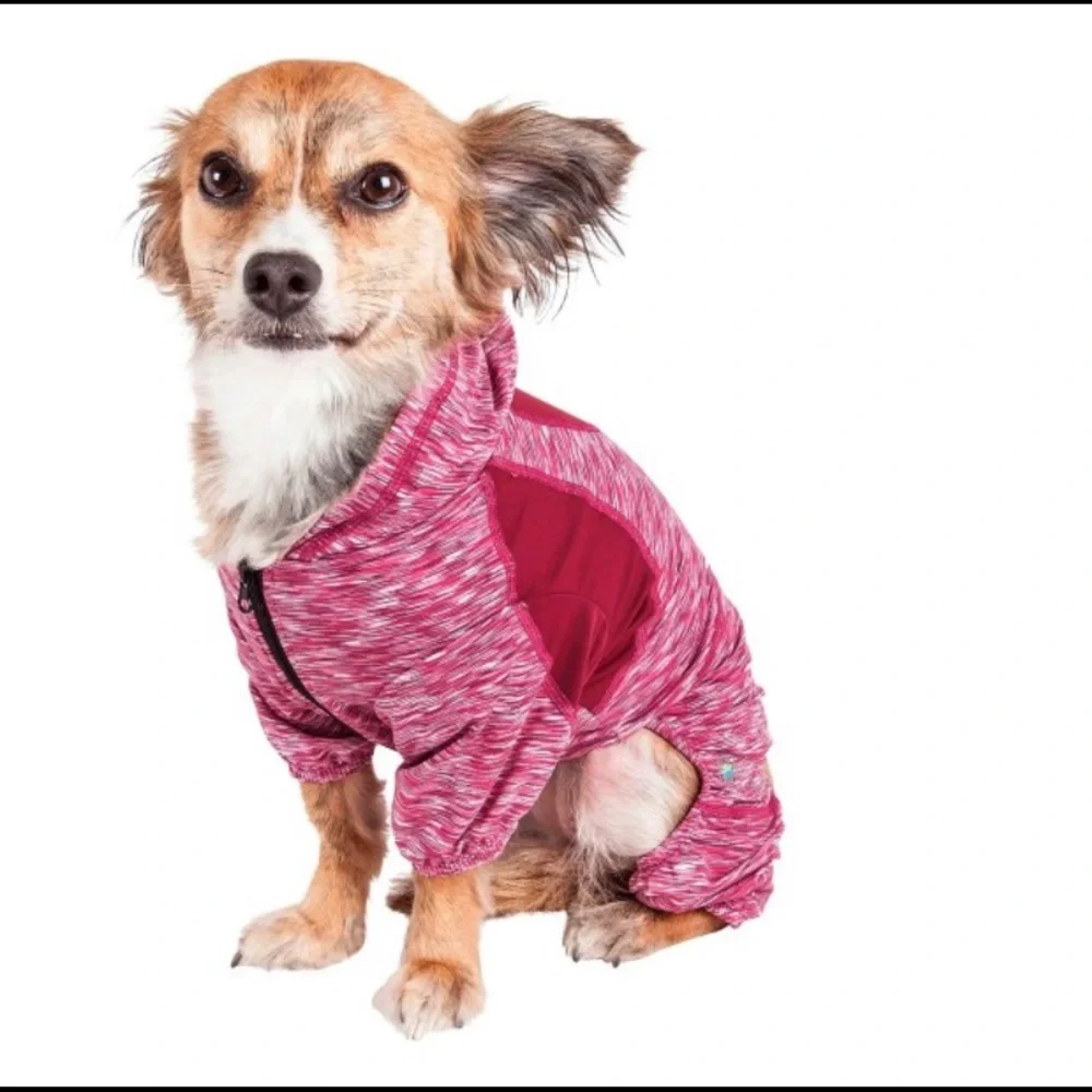 Pet Life Active Downward Dog  Burgundy 4-Way-Stretch  Dog Tracksuit Hoodie XS